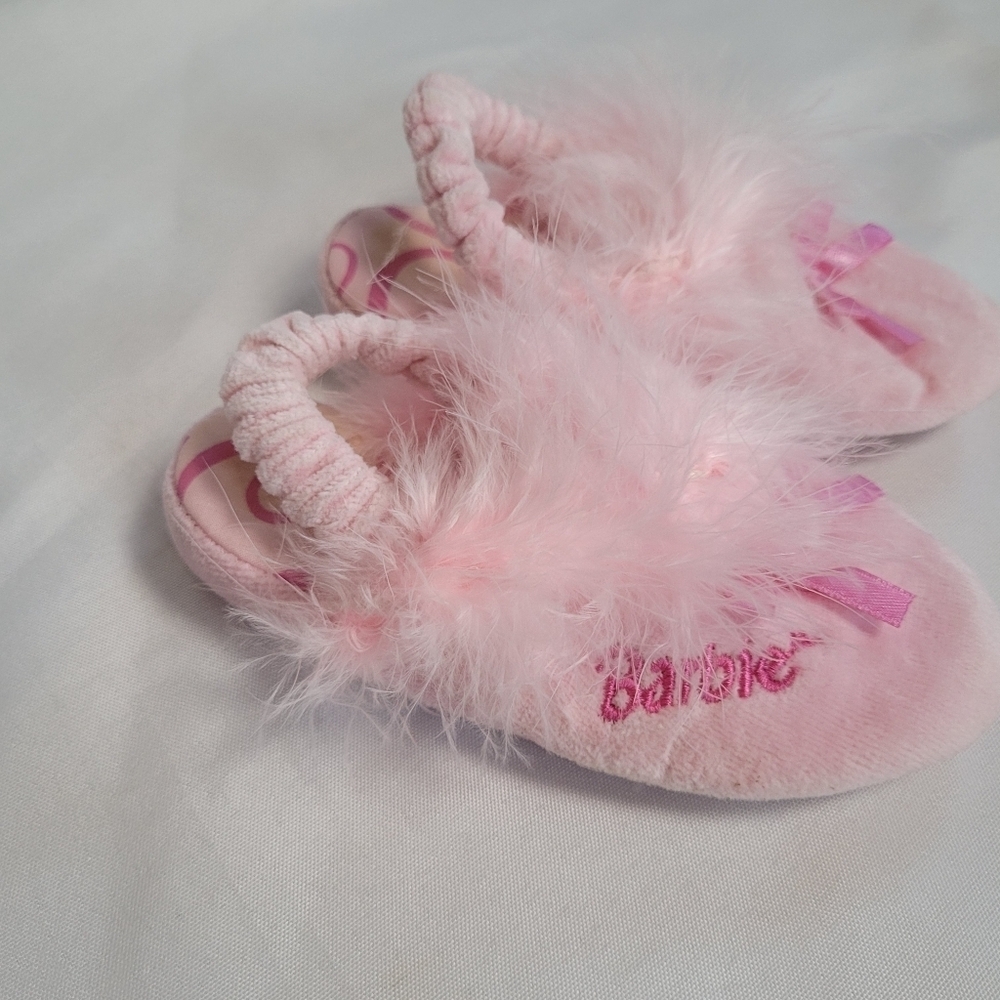 VTG Mattel Barbie Girls Pink Fuzzy Slippers Size 7